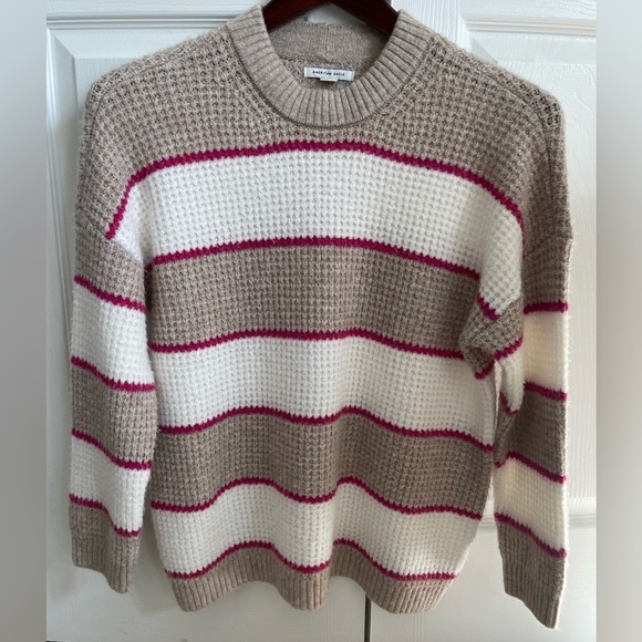 AEO Dreamspun Pink Cream Tan Oversized Stripe Sweater XS - Picture 3 of 6